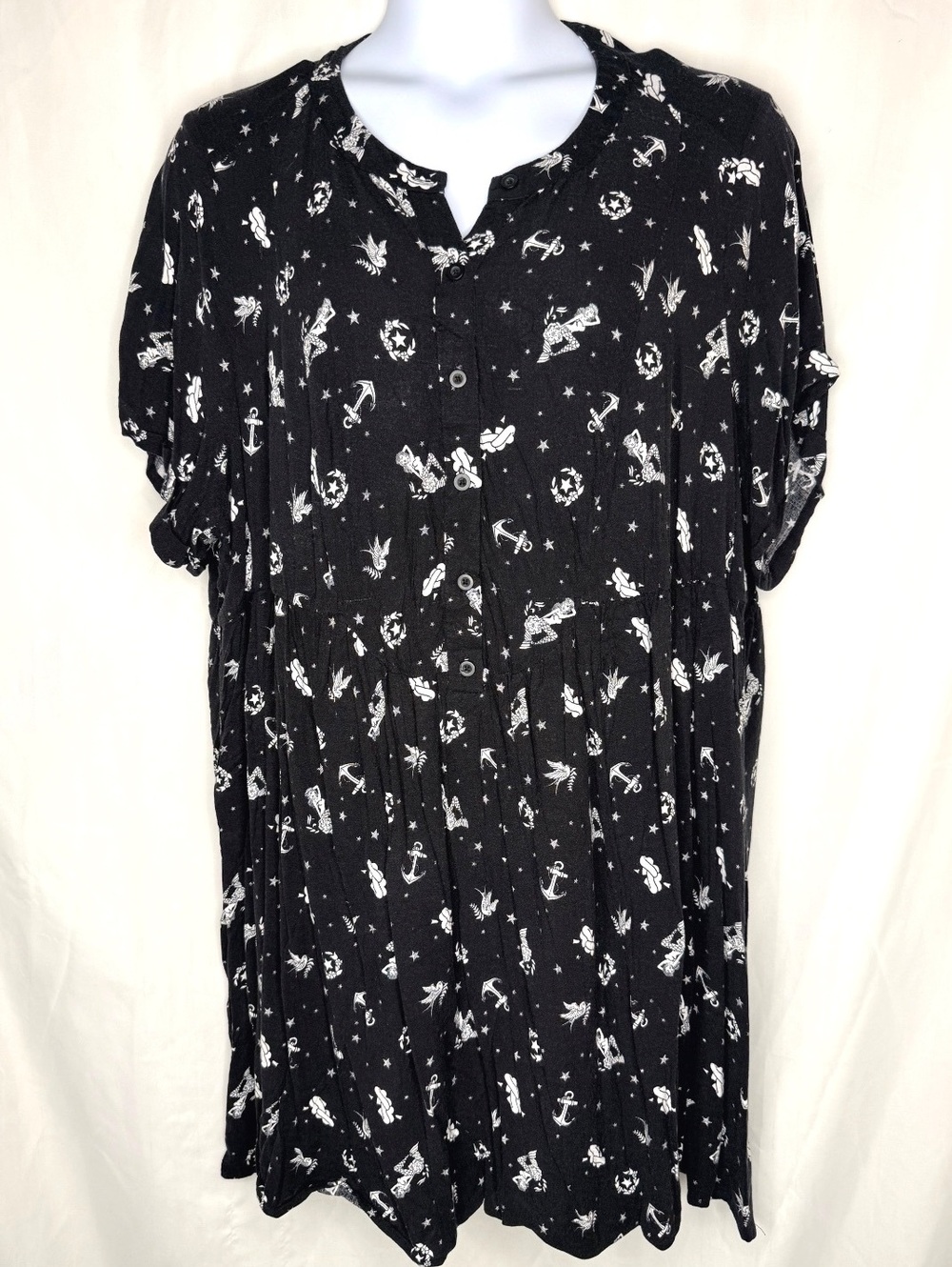 Torrid Rayon Blend Nautical Print Button Front Dress